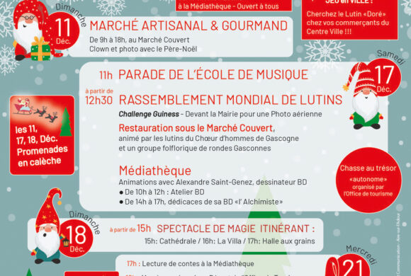 Voici le programme détaillé des animations pour le noël des lutins à Aire sur l’Adour. Préparez-vous pour un noël 2022 magique !